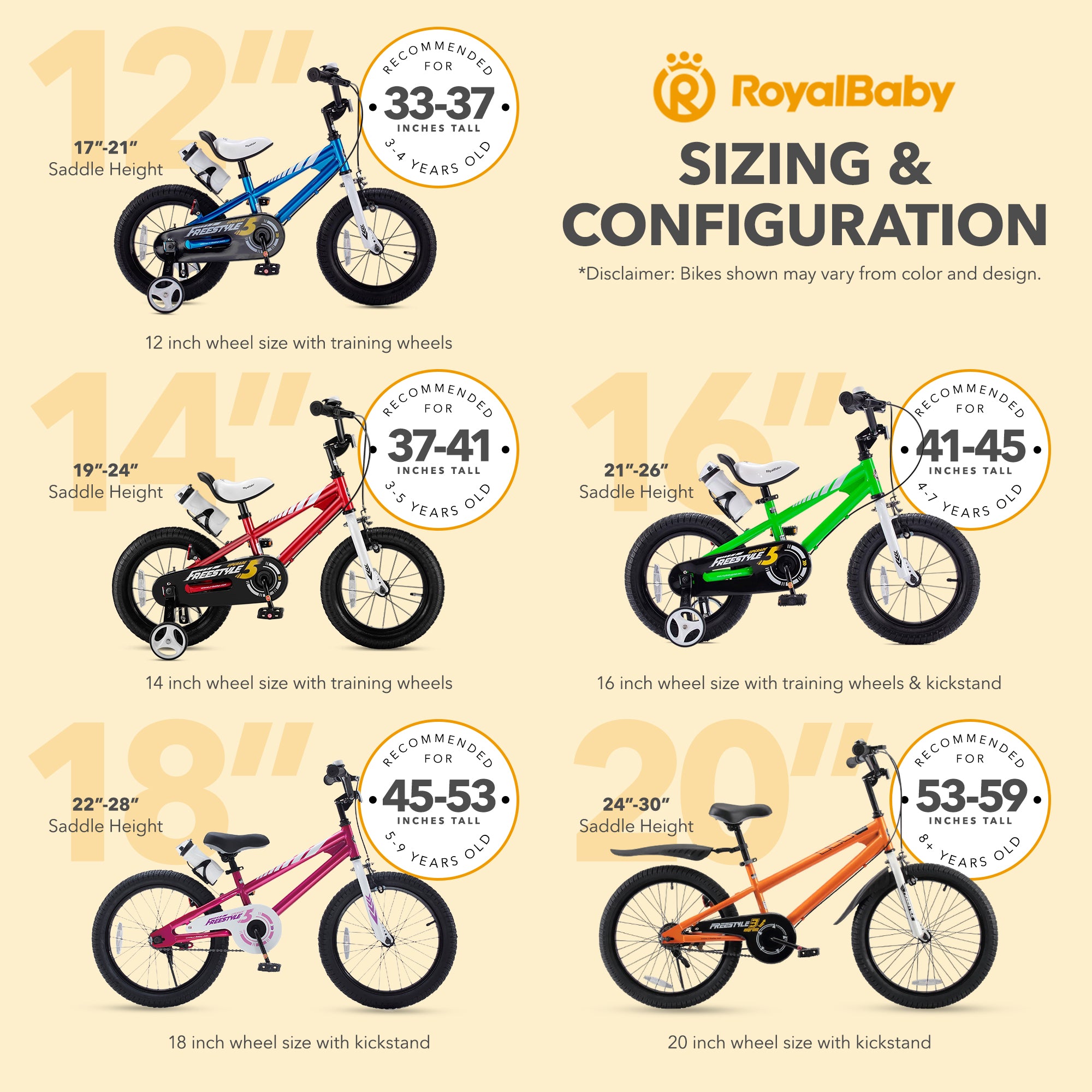RoyalBaby Freestyle Outdoor Kid's Bicycle w/ Training Wheels, 16 In (Open Box) - VMInnovations