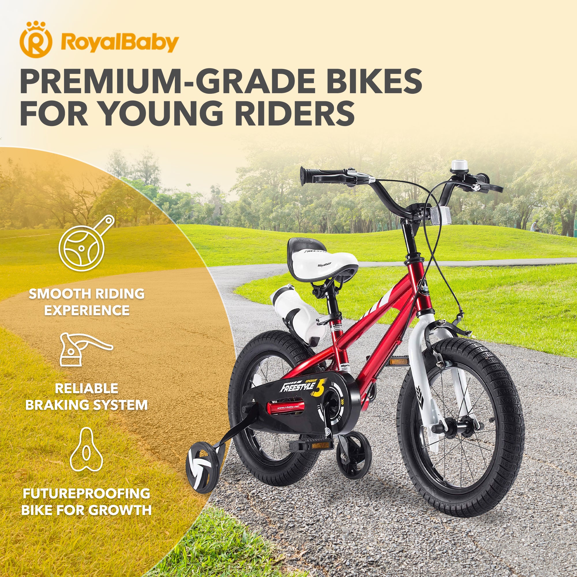 RoyalBaby Freestyle Kid's Bicycle with Training Wheels, 16 Inch, Red (Open Box) - VMInnovations