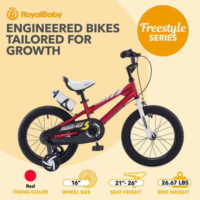 RoyalBaby Freestyle Kid's Bicycle with Training Wheels, 16 Inch, Red (Open Box) - VMInnovations