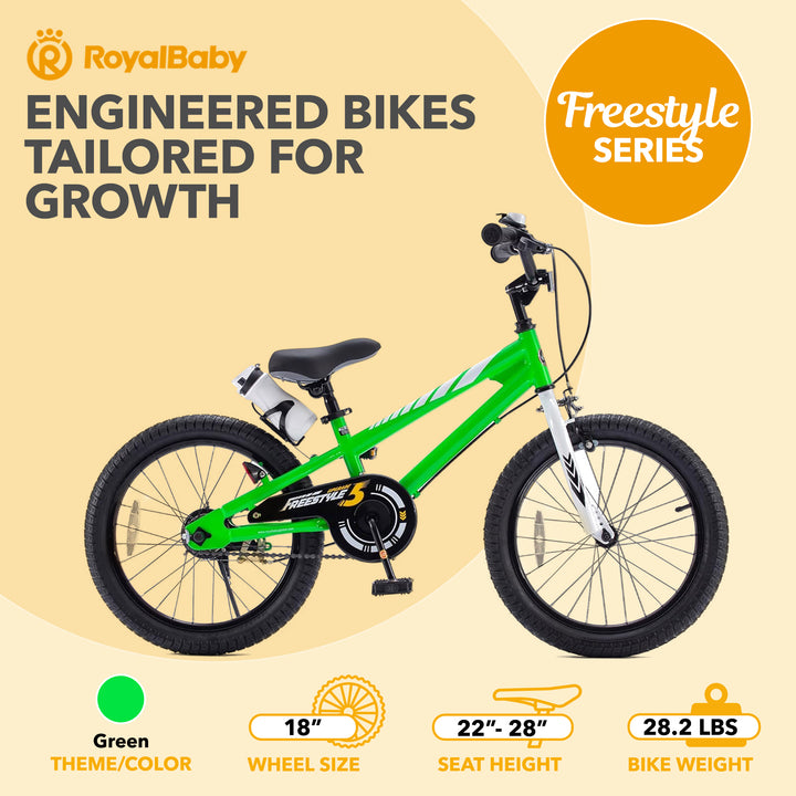 RoyalBaby Freestyle Kid's Sporty Bicycle w/Kickstand, 18 Inch, Green (Open Box)