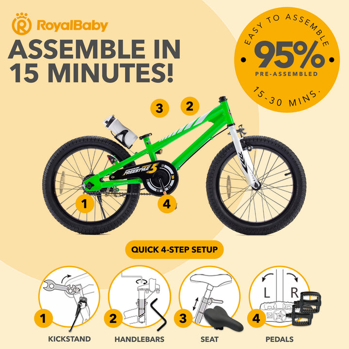 RoyalBaby Freestyle Kid's Sporty Bicycle w/Kickstand, 18 Inch, Green (Open Box)