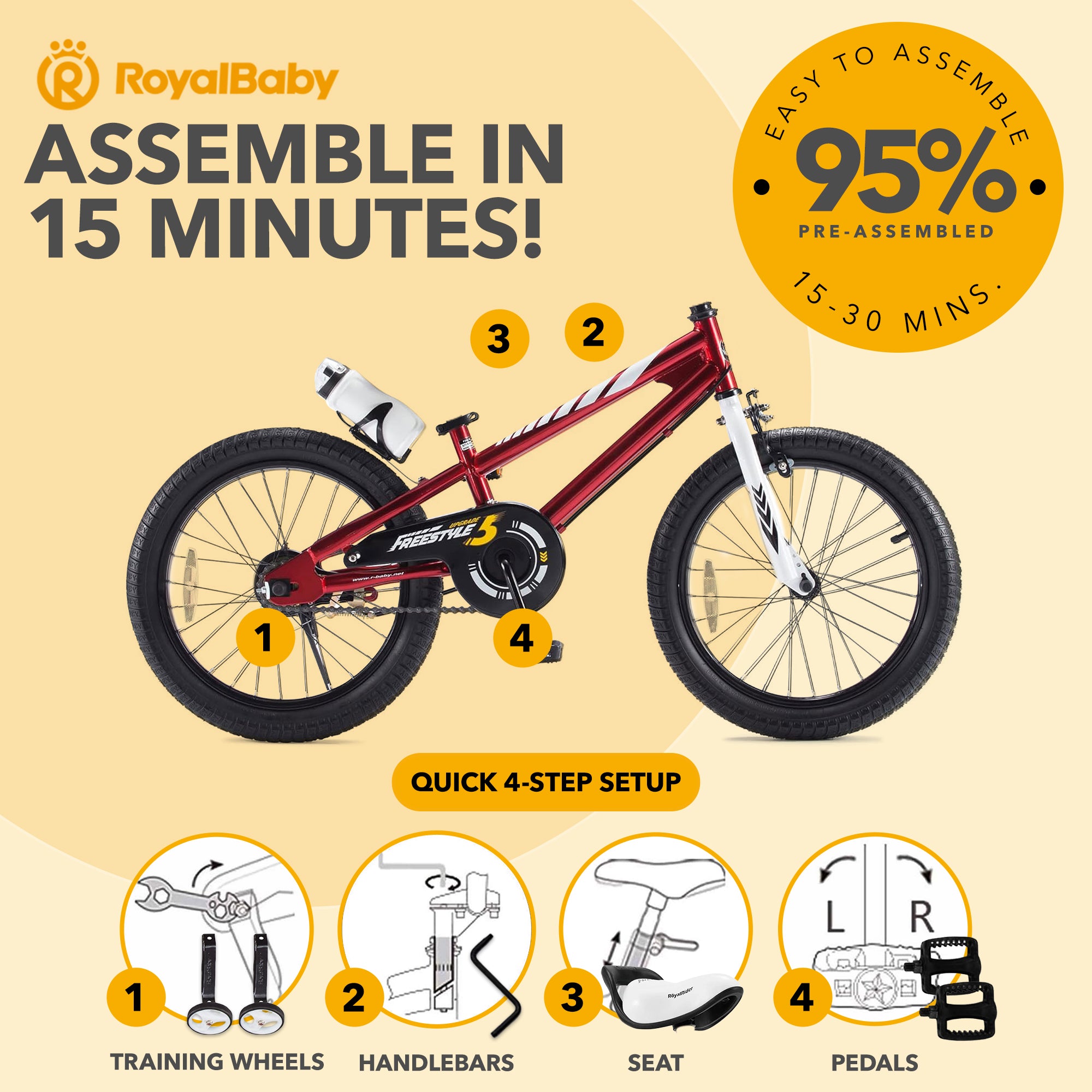 RoyalBaby Outdoor Kid's Sporty Bicycle with Kickstand, 18 Inch, Red (Open Box) - VMInnovations