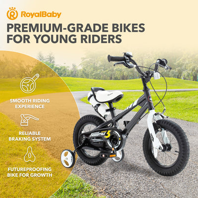 RoyalBaby Freestyle Outdoor Kid's Bicycle with Training Wheels, 16 Inch, Black