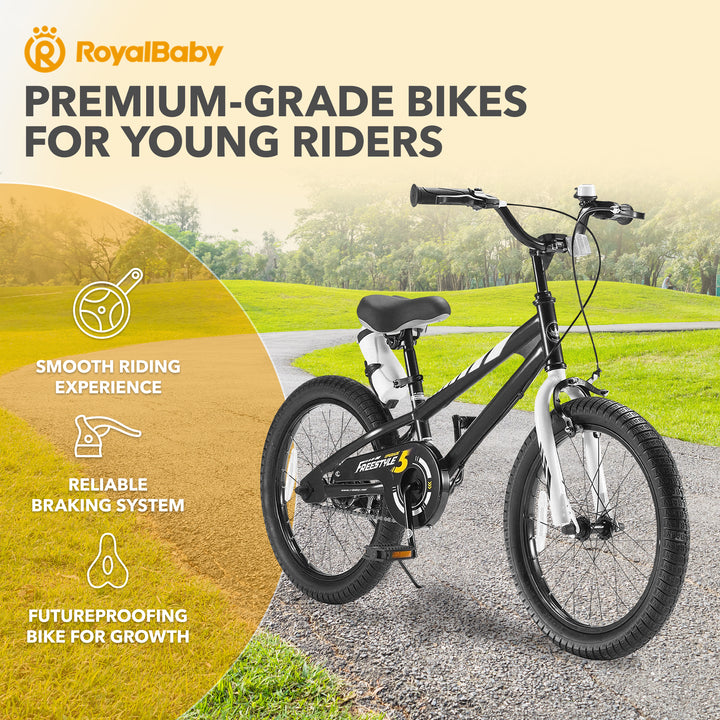 RoyalBaby Freestyle Outdoor Sporty Bicycle with Kickstand, 18", Black (Open Box)
