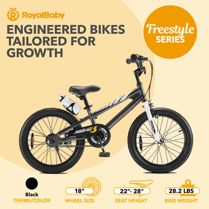 RoyalBaby Freestyle Outdoor Sporty Bicycle with Kickstand, 18", Black (Open Box)