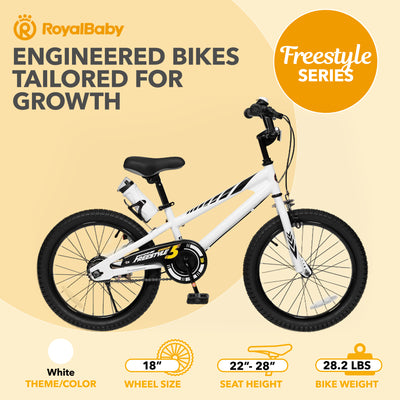 RoyalBaby Freestyle Kid's Sporty Bicycle w/Kickstand, 18", White (Open Box) - VMInnovations