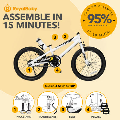RoyalBaby Freestyle Kid's Sporty Bicycle w/Kickstand, 18", White (Open Box) - VMInnovations