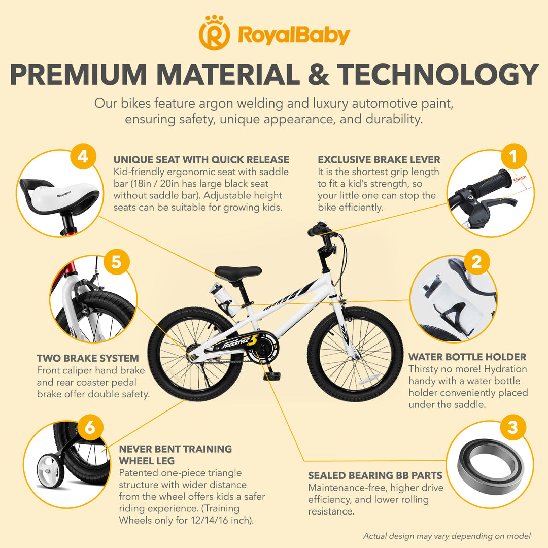 RoyalBaby Freestyle Kid's Sporty Bicycle w/Kickstand, 18", White (Open Box)