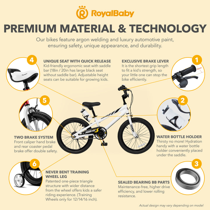 RoyalBaby Freestyle Kid's Sporty Bicycle w/Kickstand, 18", White (Open Box)