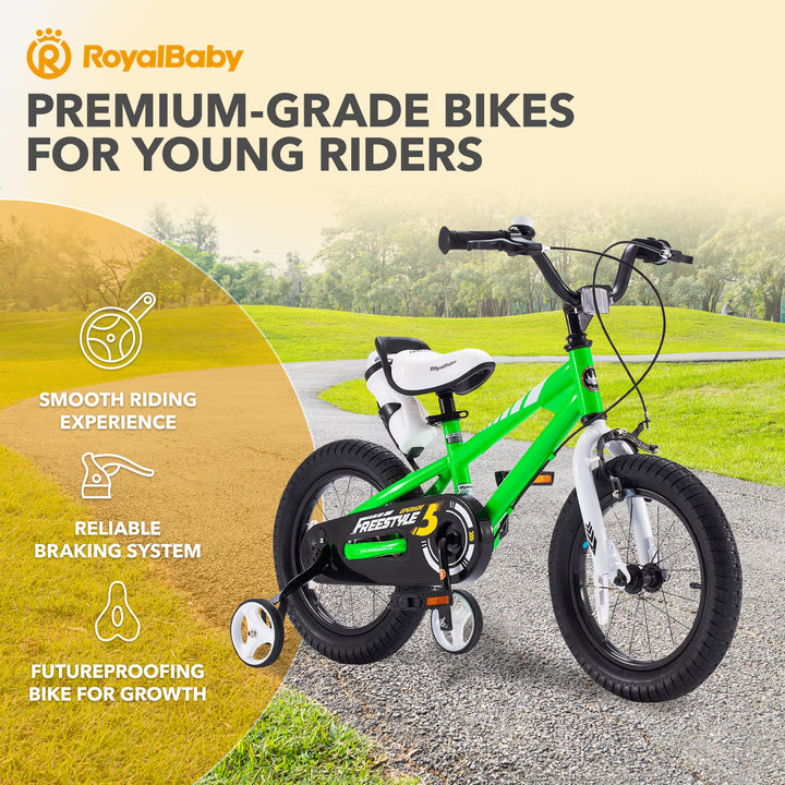 RoyalBaby Freestyle Outdoor Kid's Bicycle with Training Wheels, 16 Inch, Green - VMInnovations