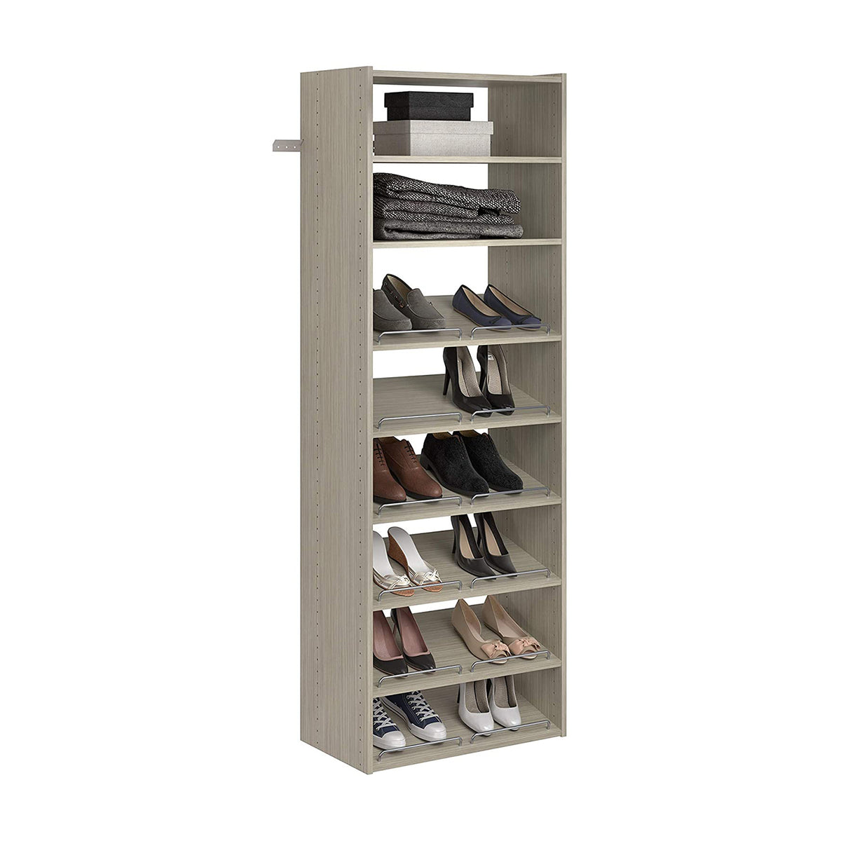 Easy Track 24" Slanted Shoe Shelves with Fence Rails, Weathered Grey (3 Pack)