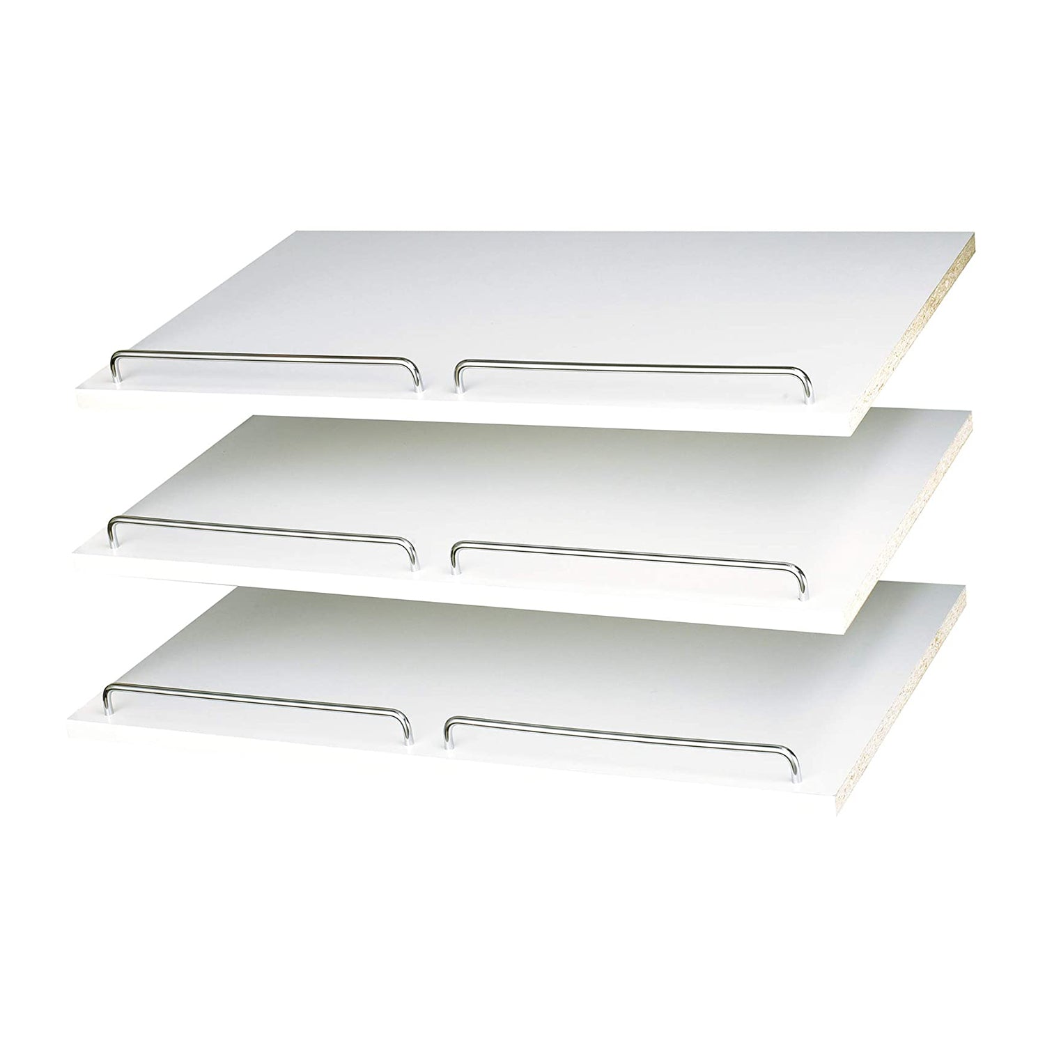 Easy Track 24 Inch Slanted Shoe Shelves with Chrome Fence Rails, White (3 Pack)