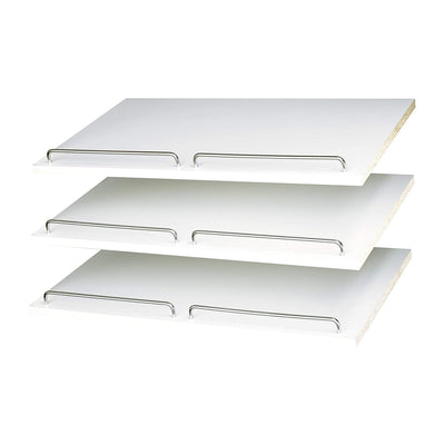 Easy Track 24 Inch Slanted Shoe Shelves with Chrome Fence Rails, White (3 Pack)