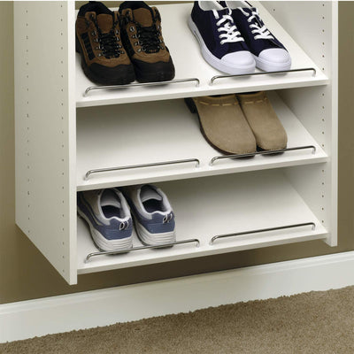 Easy Track 24 Inch Slanted Shoe Shelves with Chrome Fence Rails, White (3 Pack)