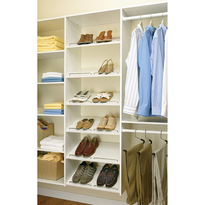 Easy Track 24 Inch Slanted Shoe Shelves with Chrome Fence Rails, White (3 Pack)