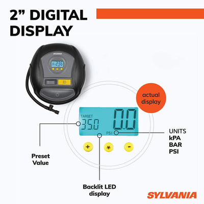 Sylvania Pro Portable Tire Inflator, LED Digital Display and Case (Open Box)