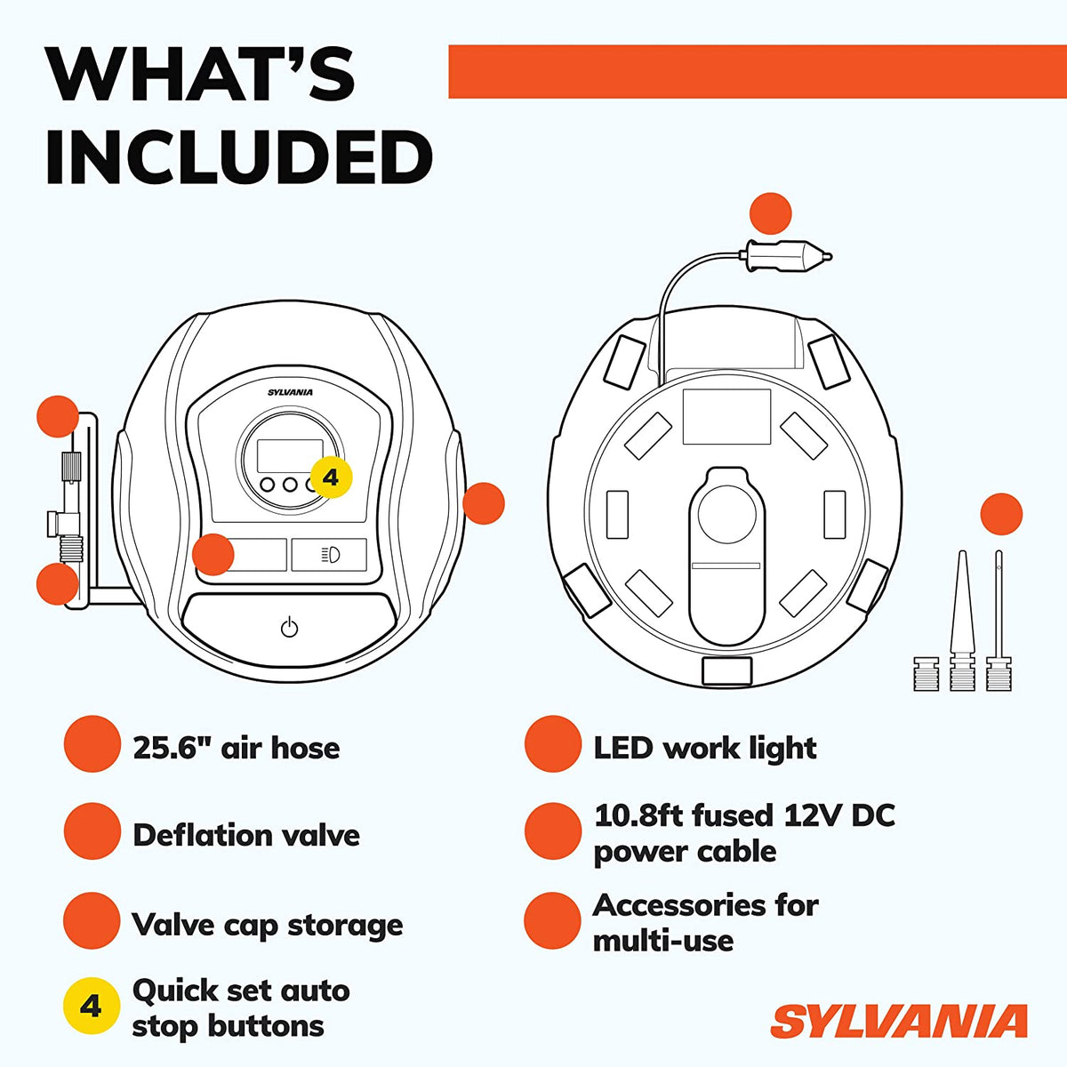 Sylvania Pro Portable Tire Inflator, LED Digital Display and Case (Open Box)