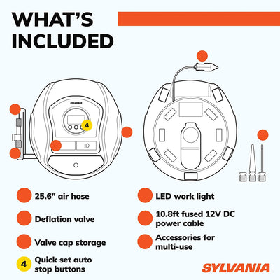 Sylvania Pro Portable Tire Inflator, LED Digital Display and Case (Open Box)