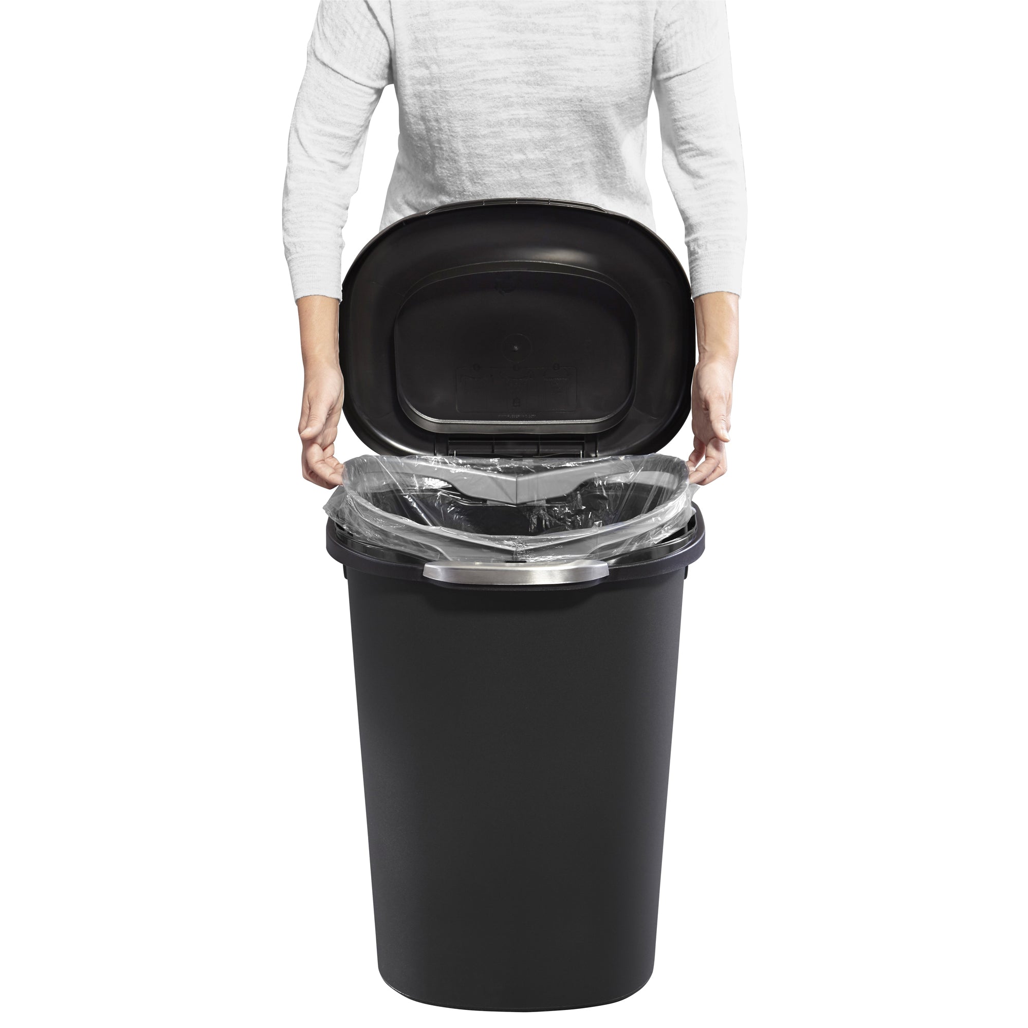 Rubbermaid Touch Top 13 Gallon Plastic Wastebasket Trash Can w/ Lid & Liner Lock