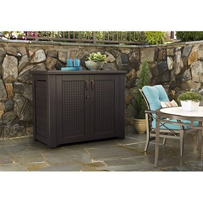 Rubbermaid Weather Resistant Weaved Resin Outdoor Patio Storage Cabinet, Brown