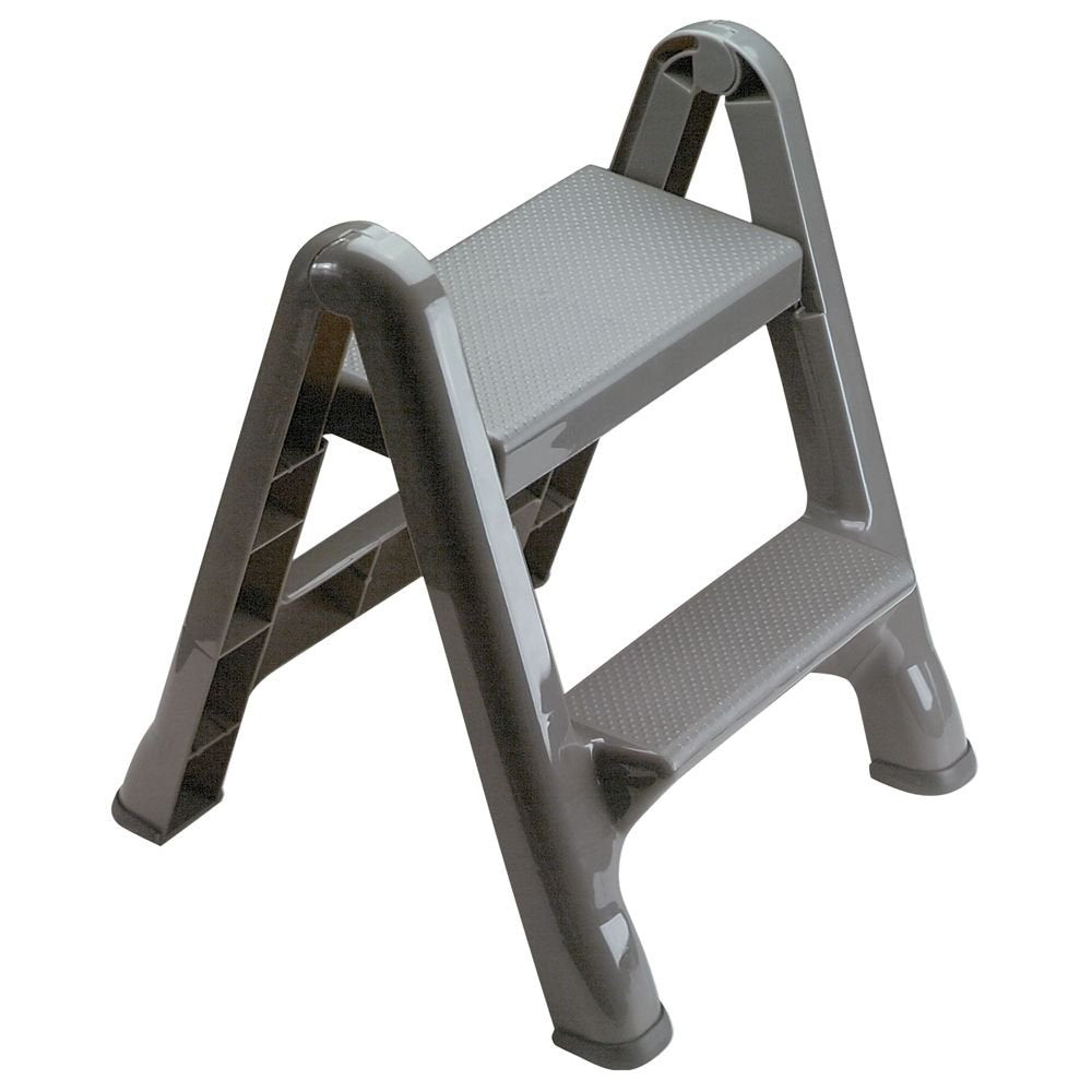 Rubbermaid 2 Step Folding Plastic Stepstool with Foot Pads, Grey (Open Box) - VMInnovations