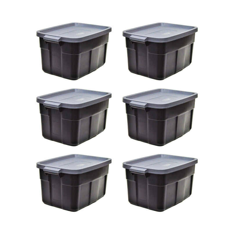 Rubbermaid Roughneck Tote 14 Gallon Container, Black/Cool Gray (6 Pack) (Used)