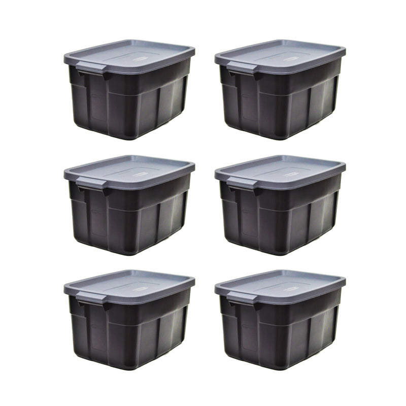 Rubbermaid Roughneck Tote 14 Gallon Storage Container, Black/Cool Gray (6 Pack)