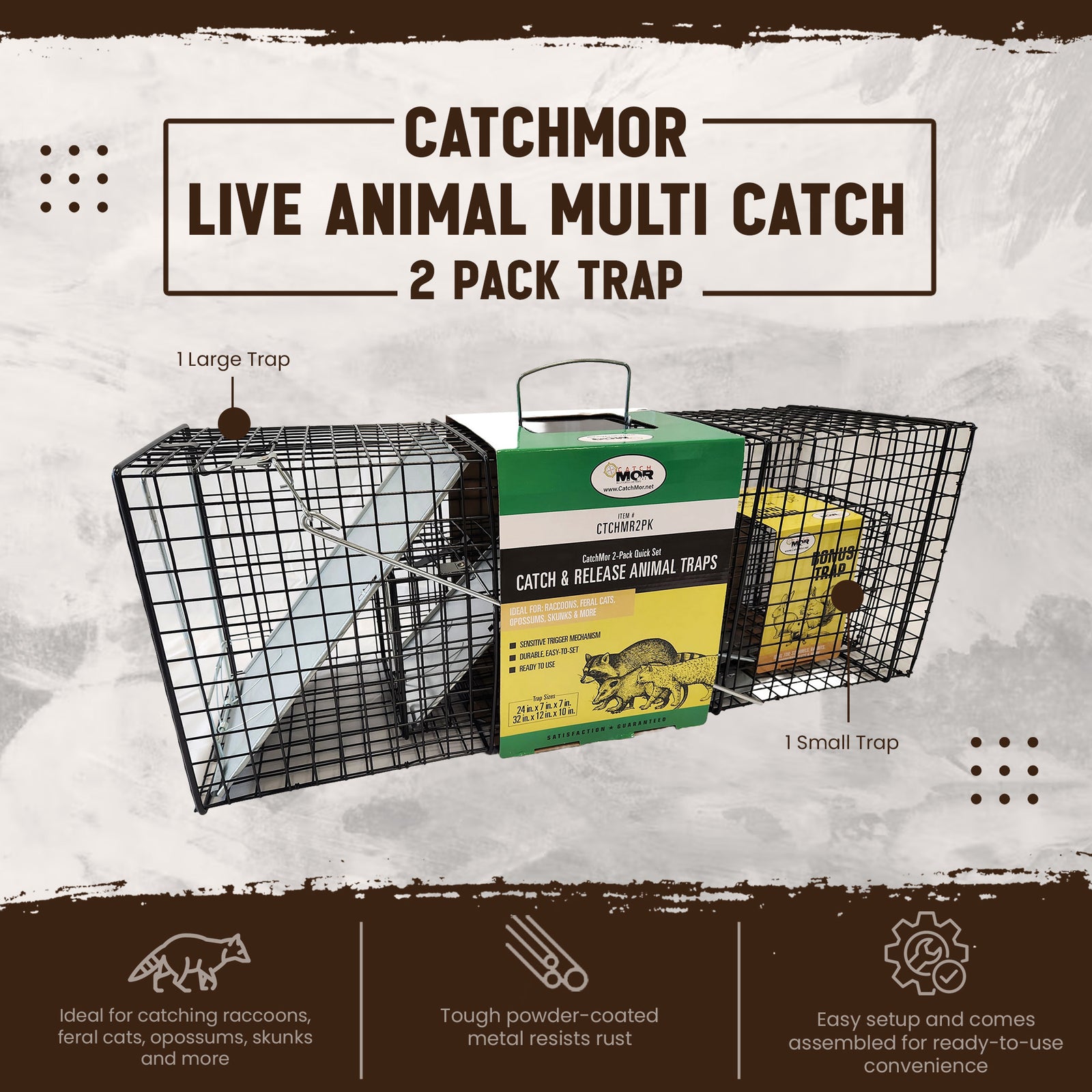 Rugged Ranch CatchMor Live Animal Multi Catch 2 Pack Trap, 1 Lg & 1 Sm (Used) - VMInnovations