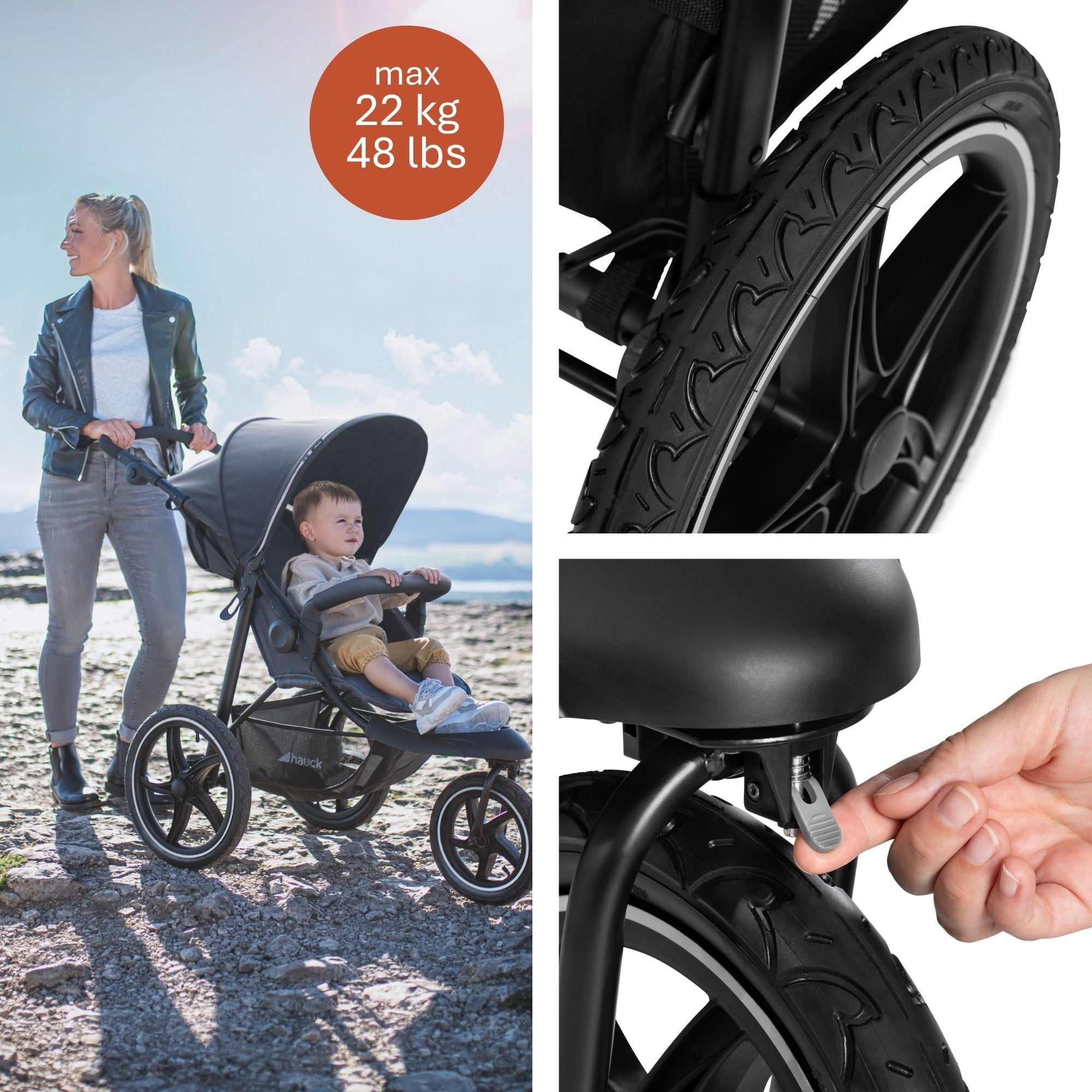 hauck 3-Wheel All Terrain Stroller with Raincover - From Birth up to 48.5lbs - VMInnovations