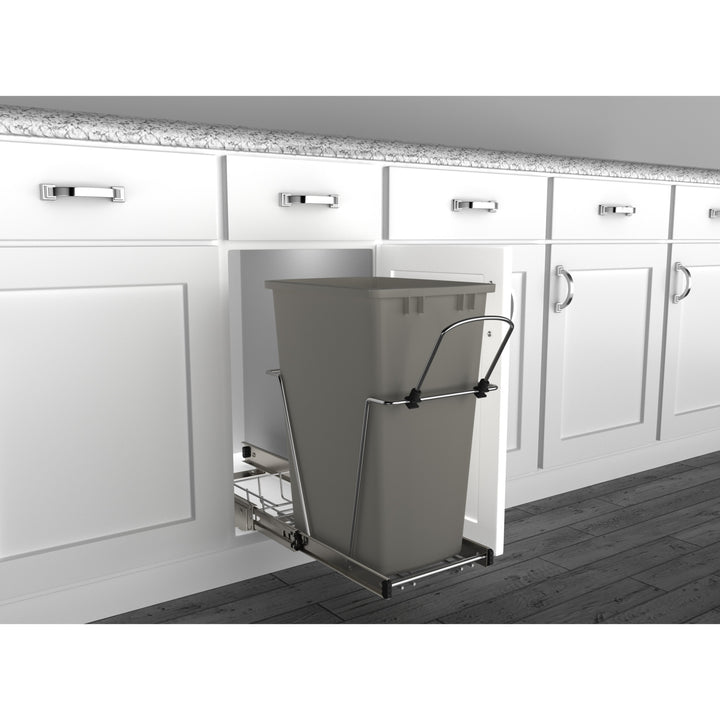 Rev-A-Shelf Pullout Trash Can 35 qt. for Kitchen Cabinets, Gray, RV-12KD-13C-S