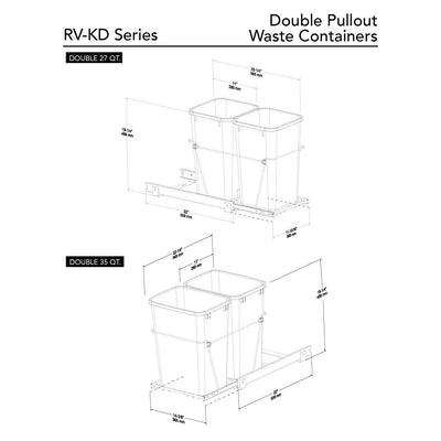 Rev A Shelf Double 27 Qt Sliding Pull Out Waste Bin Container (2 Pack)