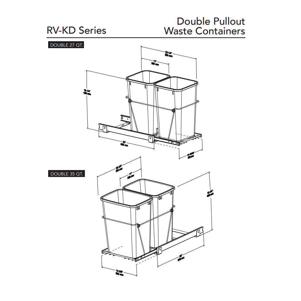 Rev A Shelf Double 27 Quart Sliding Pull Out Waste Bin Container (2 Pack)