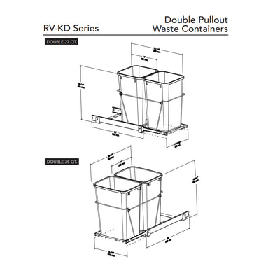 Rev A Shelf Double 27 Quart Sliding Pull Out Waste Bin Container (2 Pack)