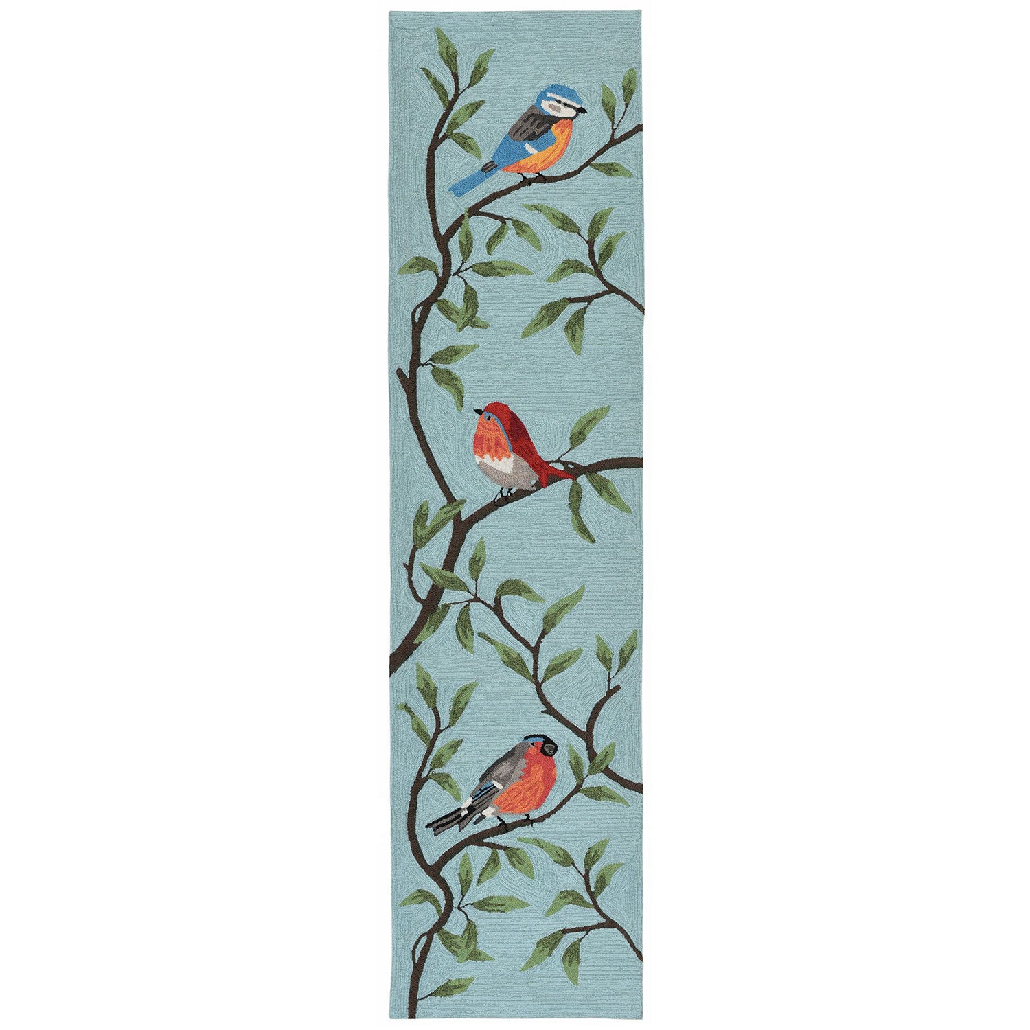 Liora Manne Riviera Aqua Indoor Outdoor Area Rug, Birds on Branches, 2' x 8'