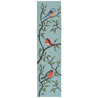 Liora Manne Riviera Aqua Indoor Outdoor Area Rug, Birds on Branches, 2' x 8'