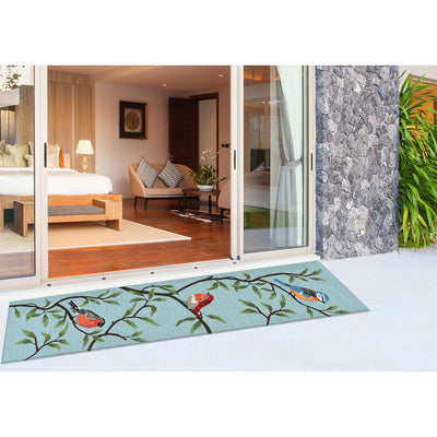 Liora Manne Riviera Aqua Indoor Outdoor Area Rug, Birds on Branches, 2' x 8'