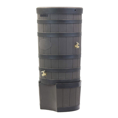 Good Ideas RW-2SD050-OAK 50 Gallon Rain Barrel with Stand Black Ribbed Design
