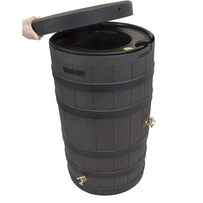 Good Ideas RW-2SD050-OAK 50 Gallon Rain Barrel with Stand Black Ribbed Design