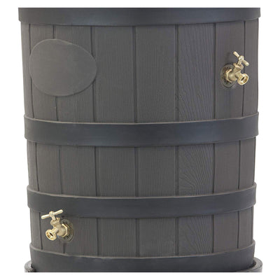 Good Ideas RW-2SD050-OAK 50 Gallon Rain Barrel with Stand Black Ribbed Design