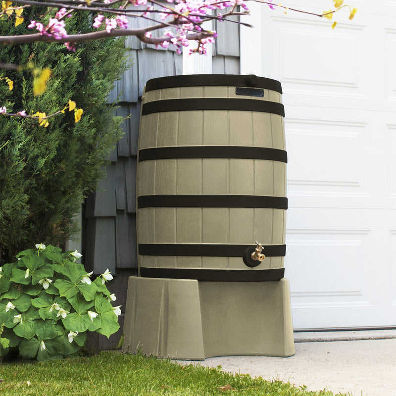 Good Ideas Rain Wizard Rain Collection Barrel 40-Gallon Darkened Ribs, Khaki