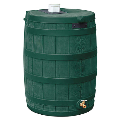 Good Ideas Rain Wizard 50 Gallon Plastic Rain Barrel, Green with 50' Soaker Hose
