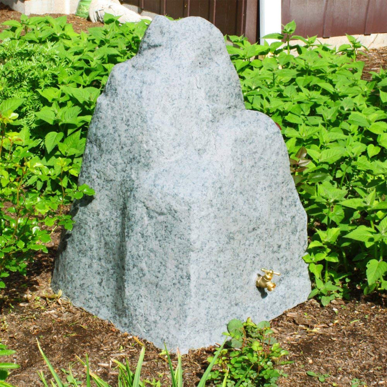 Good Ideas Rain Wizard 42 Gallon Rain Barrel Rock w/ Brass Spout, Light Granite