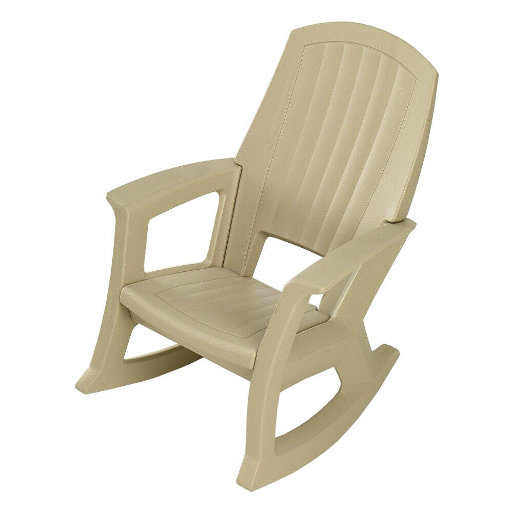 Semco Plastics Rockaway Heavy Duty Resin All-Weather Outdoor Rocking Chair, Tan - VMInnovations