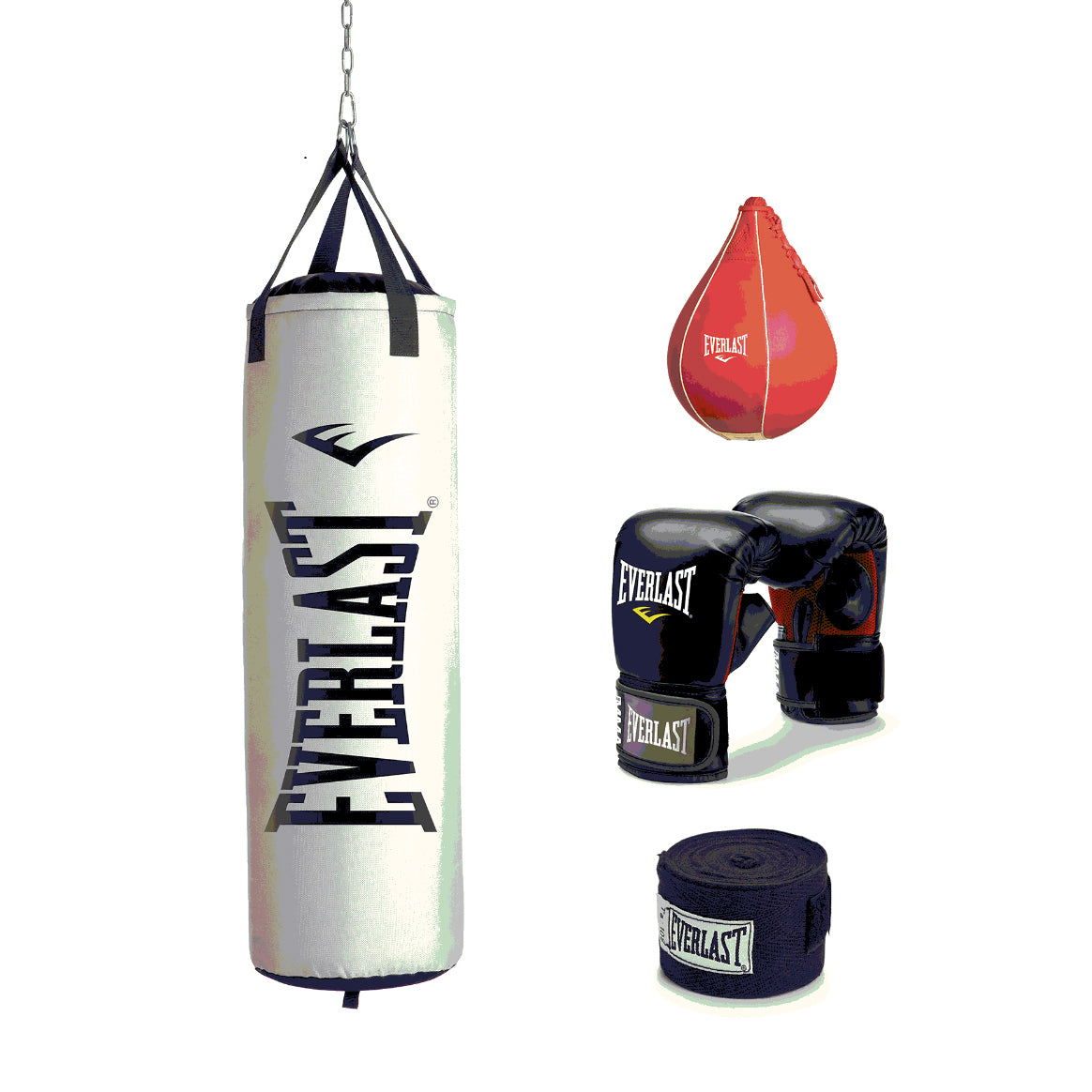 Everlast 70 LB Nevatear Heavy Bag Boxing Kit w/ Gloves, Hand Wraps, & Speed Bag - VMInnovations