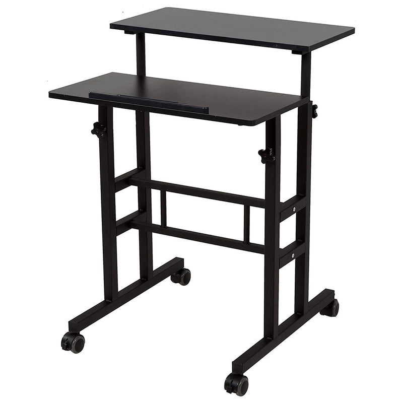 Adjustable Height Mobile Standing Office Computer Desk, Black (Open Box)