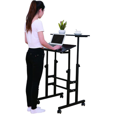 Adjustable Height Mobile Standing Office Computer Desk, Black (Open Box) - VMInnovations