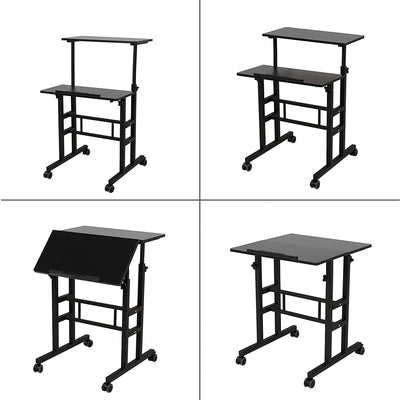 Adjustable Height Mobile Standing Office Computer Desk, Black (Open Box)