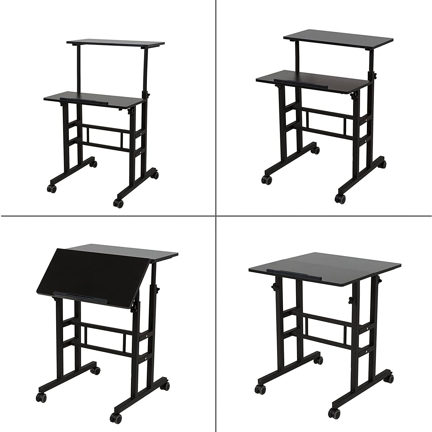Adjustable Height Mobile Standing Office Computer Desk, Black (Open Box) - VMInnovations