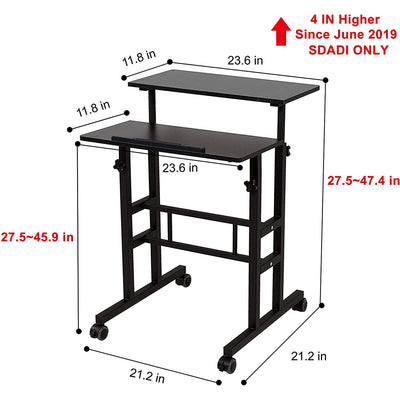 SDADI S001BFBT Adjustable Height Mobile Standing Office Computer Desk, Black