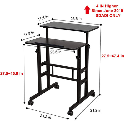 Adjustable Height Mobile Standing Office Computer Desk, Black (Open Box) - VMInnovations